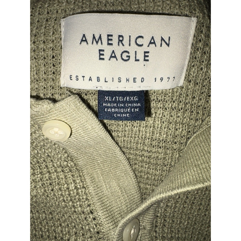 American Eagle Polo Shirt Mens L XL Cotton Short Sleeve Waffle Knit Green AE
